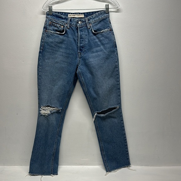 Grlfrnd Karolina Cropped Denim Jeans High Rise Straight The Valley Blue Size 25 - Picture 2 of 13